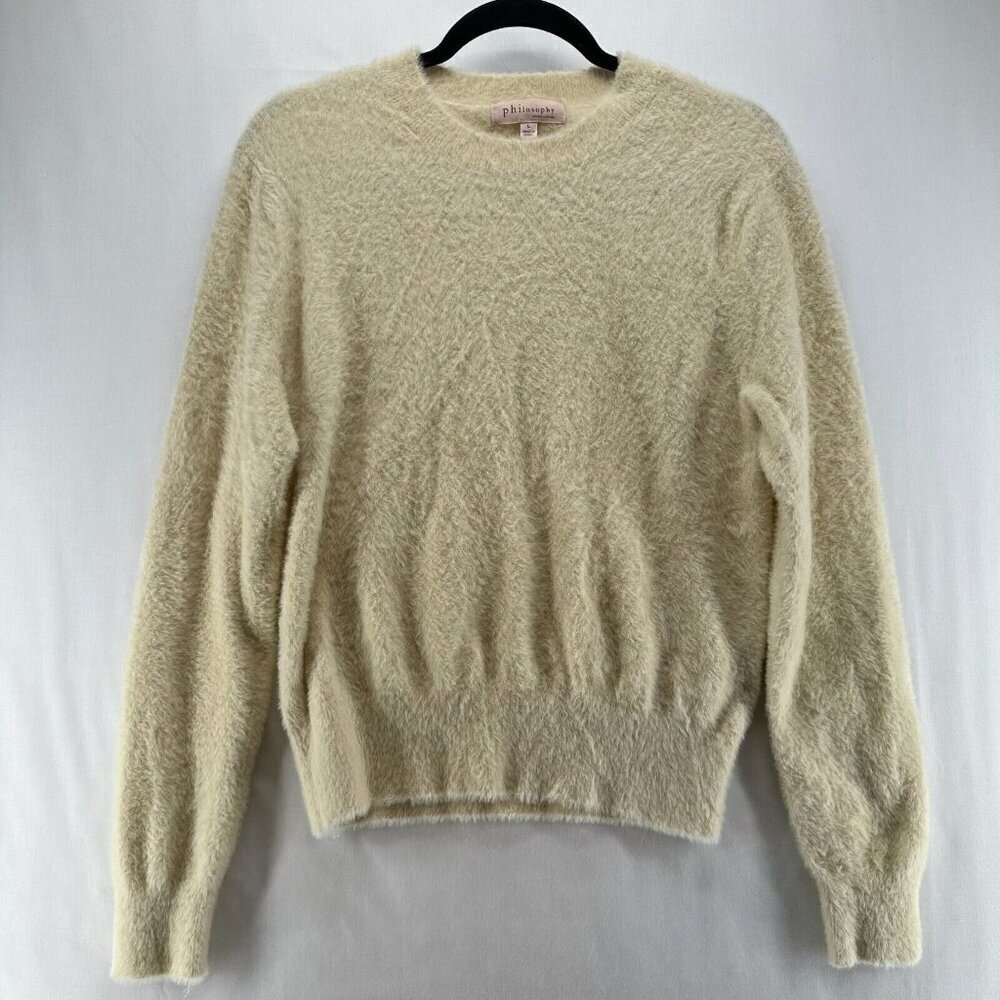 Philosophy Republic Clothing Sweater Sz L Fuzzy Jumper Crewneck Pullover Beige